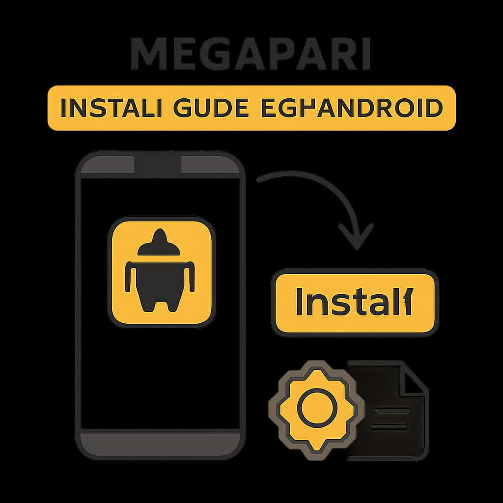 An illustration detailing the steps for installing the Megapari Android app.