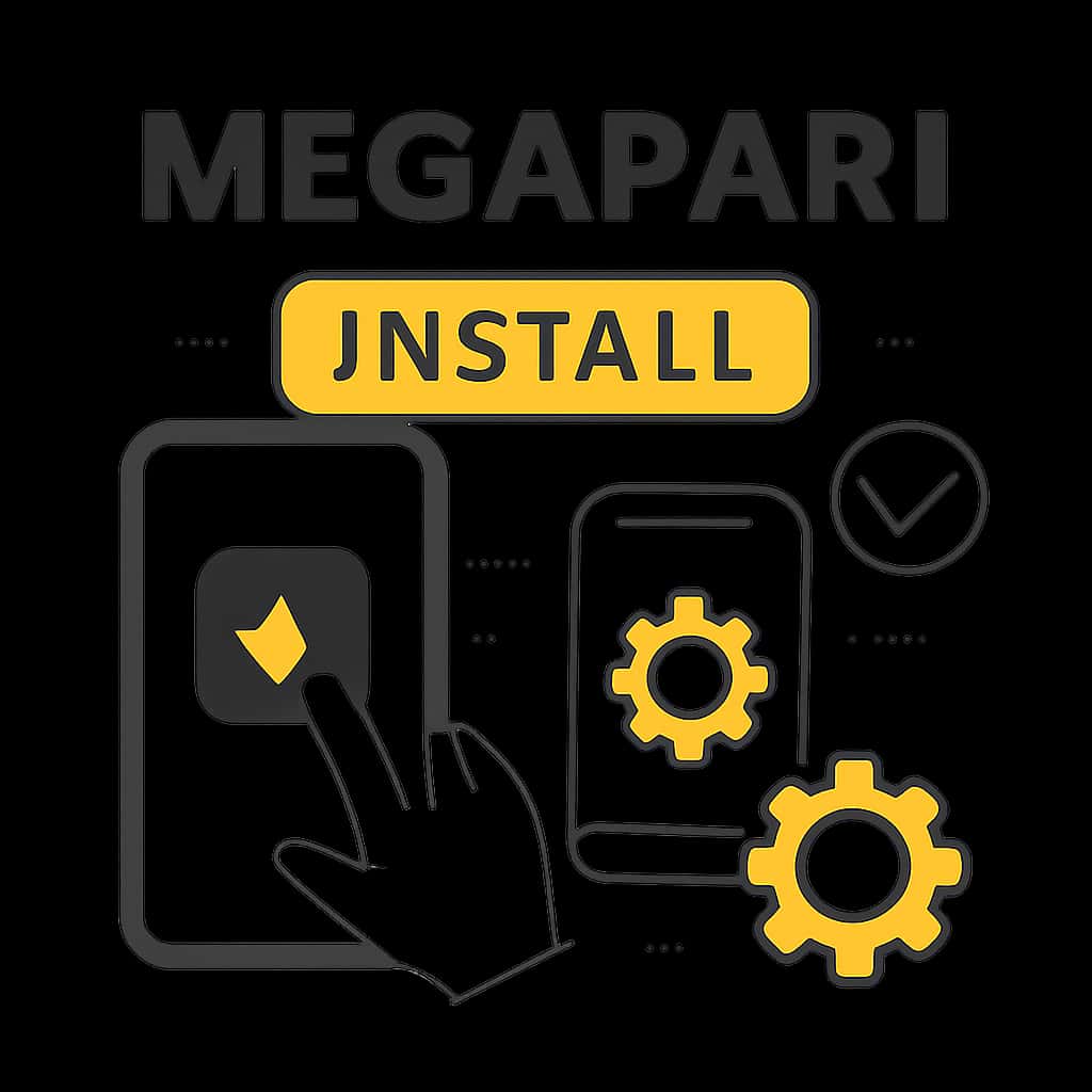 An educational diagram about the installation process of the Megapari app.