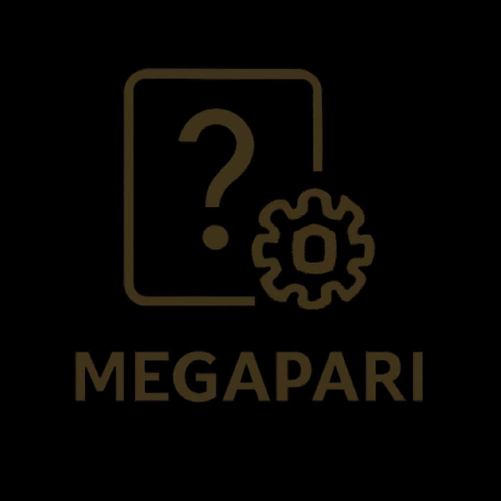Simple badge design for Megapari app features guide with #fcc603 theme.