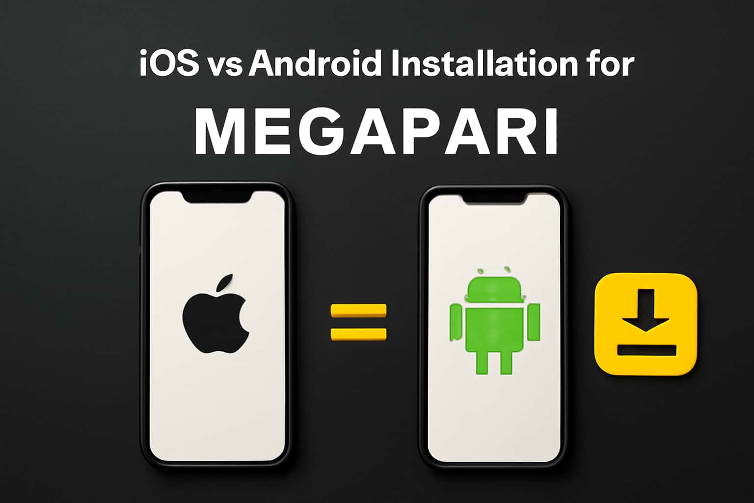 An informative graphic comparing installation processes for Megapari on iOS and Android devices.