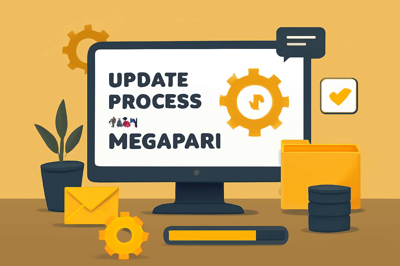 An educational visual representation of the Megapari update process with prominent text.
